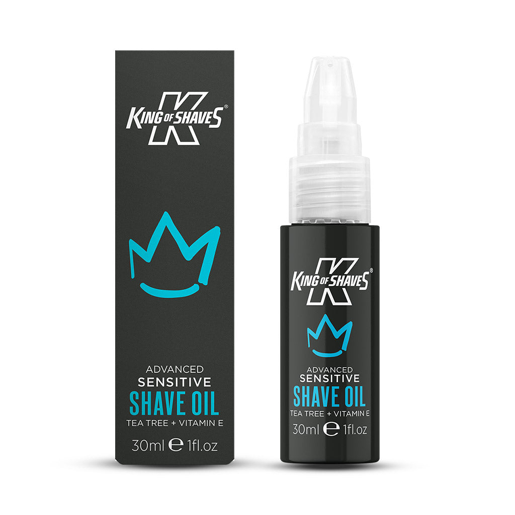 King of Shaves Advanced Sensitive Shave Oil (30ml) carton and bottle front