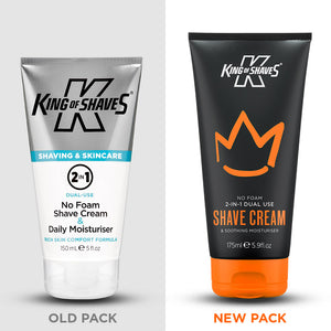 King of Shaves 2-in-1 No Foam Shave Cream & Daily Moisturiser old and new pack