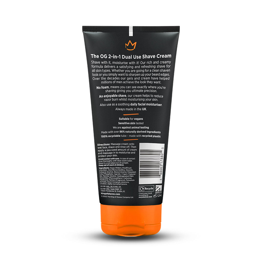 King of Shaves 2-in-1 No Foam Shave Cream & Daily Moisturiser (175ml) rear of tube